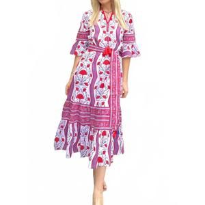 NEW ISLAPAYAL ascot maxi dress in deco poppy red